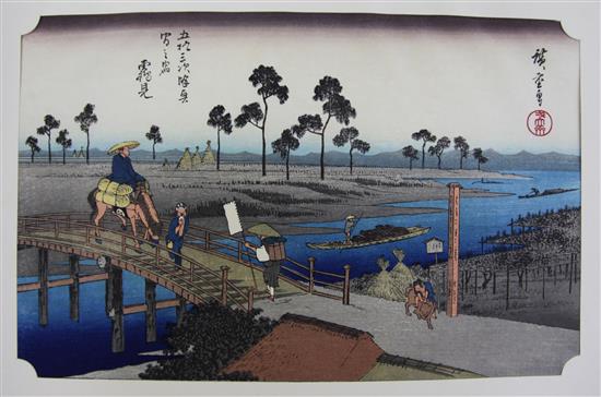 Ando Hiroshige Intermediate Stations of the Tokaido, ukiyo-e prints, re-published by S. Sakai 1919,
